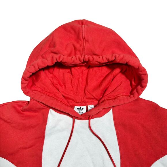 adidas | Women | Red White Big Trefoil Cropped Sporty Hooded Sweatshirt | Small - Picture 10 of 15